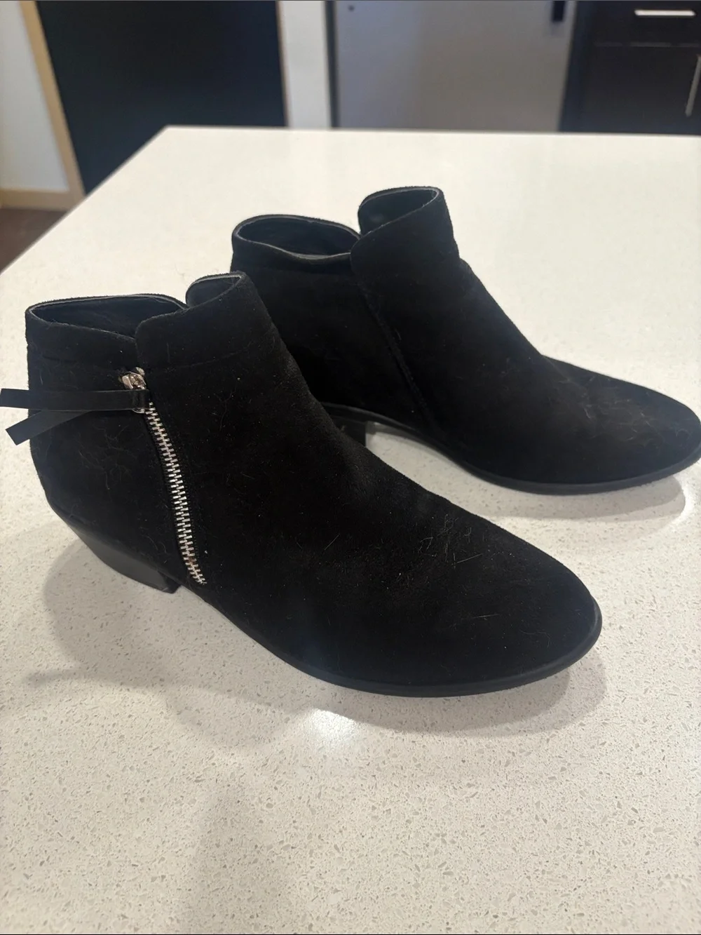 Black Suede Ankle Boots with Side Zip